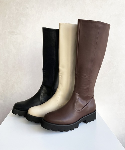 セール】＼ 厚底 細見え ／太め タンクソール ロングブーツ /31484
