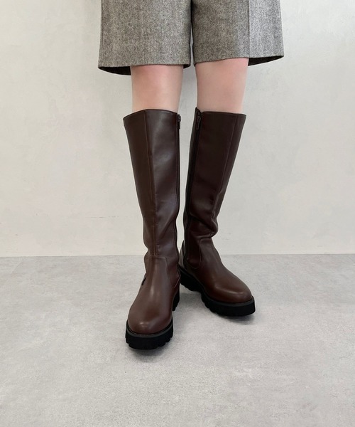 セール】＼ 厚底 細見え ／太め タンクソール ロングブーツ /31484