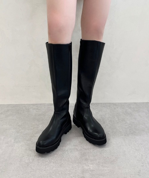 セール】＼ 厚底 細見え ／太め タンクソール ロングブーツ /31484