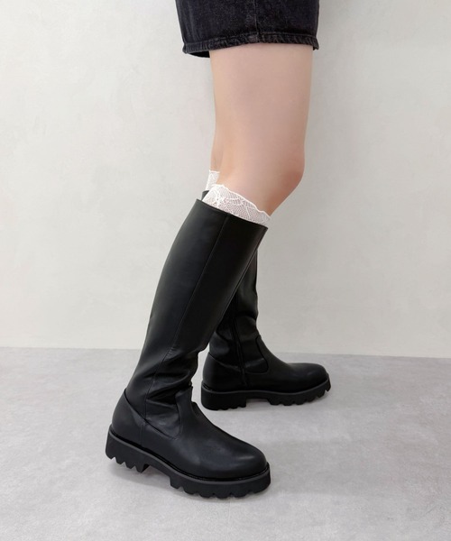 セール】＼ 厚底 細見え ／太め タンクソール ロングブーツ /31484