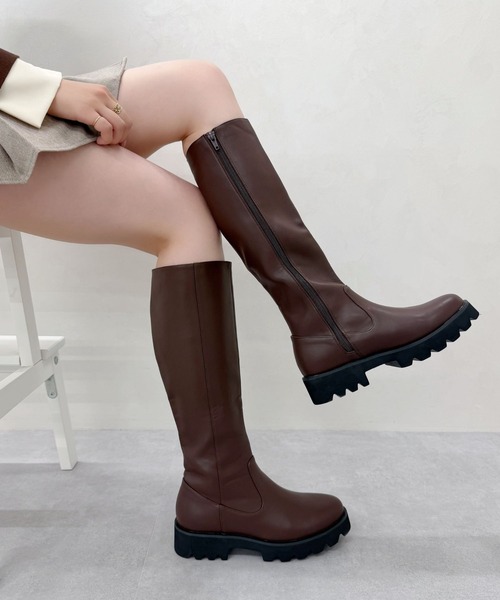 セール】＼ 厚底 細見え ／太め タンクソール ロングブーツ /31484