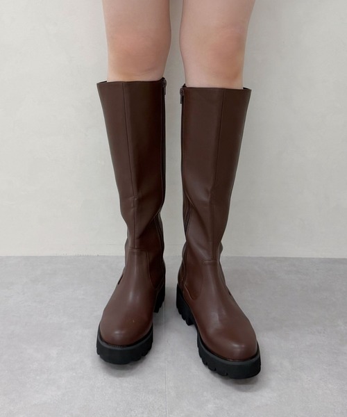 セール】＼ 厚底 細見え ／太め タンクソール ロングブーツ /31484