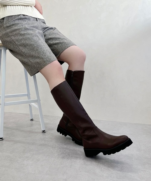 セール】＼ 厚底 細見え ／太め タンクソール ロングブーツ /31484