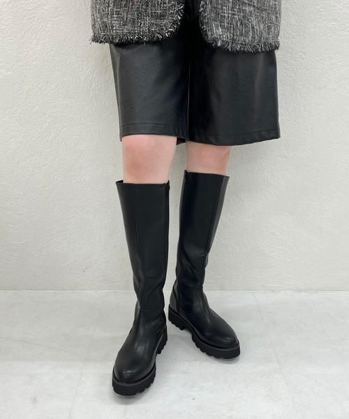 セール】＼ 厚底 細見え ／太め タンクソール ロングブーツ /31484