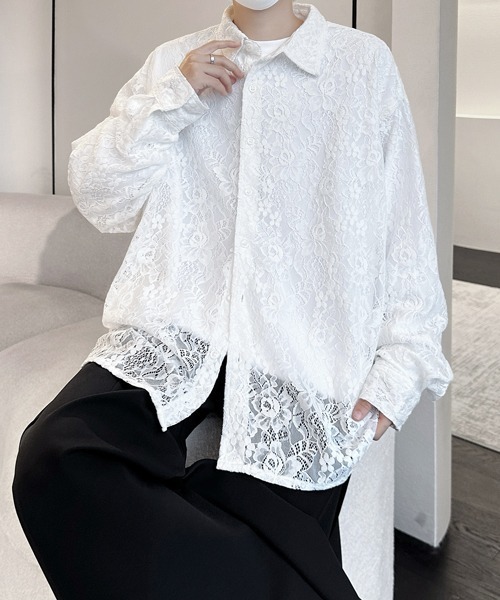 セール】【FVLMEN】flower lace longsleeve shirt/フラワー