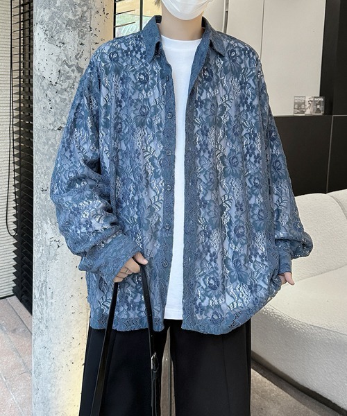 neos(ネオス)の「【FVLMEN】flower lace longsleeve shirt/フラワー レース ロングスリーブ シャツ(シャツ/ブラウス・メンズ・ブラック/グレー/ブルー/ホワイト・FREE)」の4枚目の写真