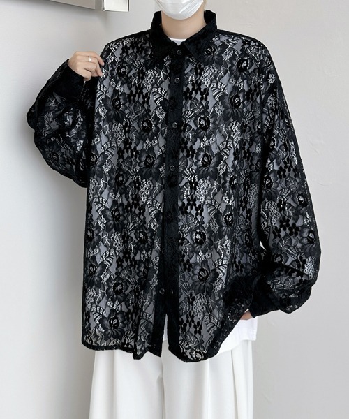 neos(ネオス)の「【FVLMEN】flower lace longsleeve shirt/フラワー レース ロングスリーブ シャツ(シャツ/ブラウス・メンズ・ブラック/グレー/ブルー/ホワイト・FREE)」の2枚目の写真