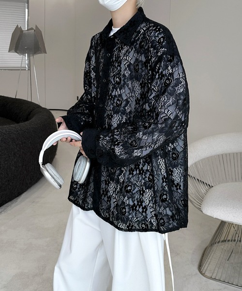 neos(ネオス)の「【FVLMEN】flower lace longsleeve shirt/フラワー レース ロングスリーブ シャツ(シャツ/ブラウス・メンズ・ブラック/グレー/ブルー/ホワイト・FREE)」の6枚目の写真