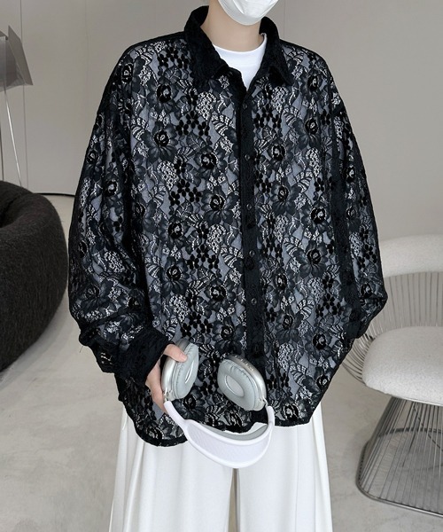 neos(ネオス)の「【FVLMEN】flower lace longsleeve shirt/フラワー レース ロングスリーブ シャツ(シャツ/ブラウス・メンズ・ブラック/グレー/ブルー/ホワイト・FREE)」の7枚目の写真