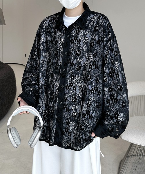 neos(ネオス)の「【FVLMEN】flower lace longsleeve shirt/フラワー レース ロングスリーブ シャツ(シャツ/ブラウス・メンズ・ブラック/グレー/ブルー/ホワイト・FREE)」の8枚目の写真