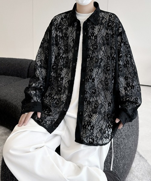 neos(ネオス)の「【FVLMEN】flower lace longsleeve shirt/フラワー レース ロングスリーブ シャツ(シャツ/ブラウス・メンズ・ブラック/グレー/ブルー/ホワイト・FREE)」の5枚目の写真
