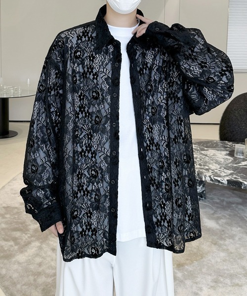セール】【FVLMEN】flower lace longsleeve shirt/フラワー レース