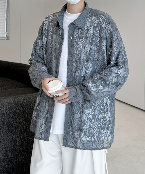 neos(ネオス)の「【FVLMEN】flower lace longsleeve shirt/フラワー レース ロングスリーブ シャツ(シャツ/ブラウス・メンズ・ブラック/グレー/ブルー/ホワイト・FREE)」の21枚目の写真