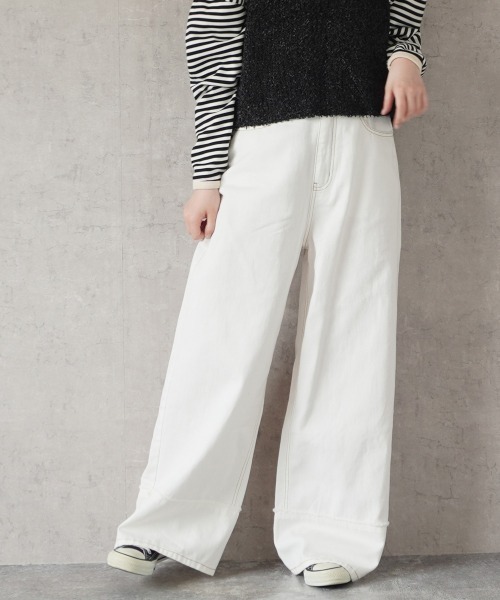 SELECT LEVERY(セレクトリベリー)の「ヴィンテージ風ワイドパンツ(デニムパンツ・レディース・ライトブルー/ホワイト・SMALL/MEDIUM/LARGE/X-LARGE)」の2枚目の写真