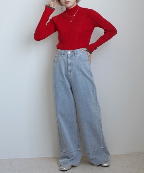 SELECT LEVERY(セレクトリベリー)の「ヴィンテージ風ワイドパンツ(デニムパンツ・レディース・ライトブルー/ホワイト・SMALL/MEDIUM/LARGE/X-LARGE)」の1枚目の写真