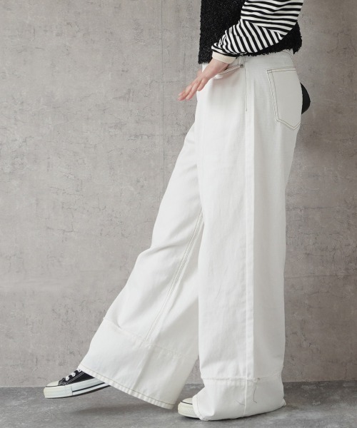 SELECT LEVERY(セレクトリベリー)の「ヴィンテージ風ワイドパンツ(デニムパンツ・レディース・ライトブルー/ホワイト・SMALL/MEDIUM/LARGE/X-LARGE)」の3枚目の写真