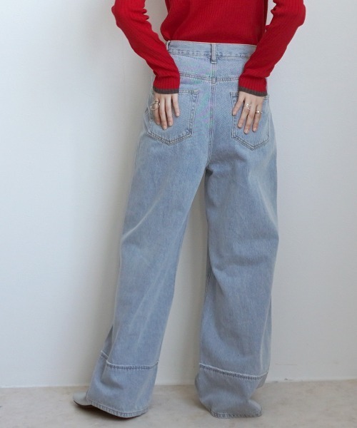 SELECT LEVERY(セレクトリベリー)の「ヴィンテージ風ワイドパンツ(デニムパンツ・レディース・ライトブルー/ホワイト・SMALL/MEDIUM/LARGE/X-LARGE)」の7枚目の写真