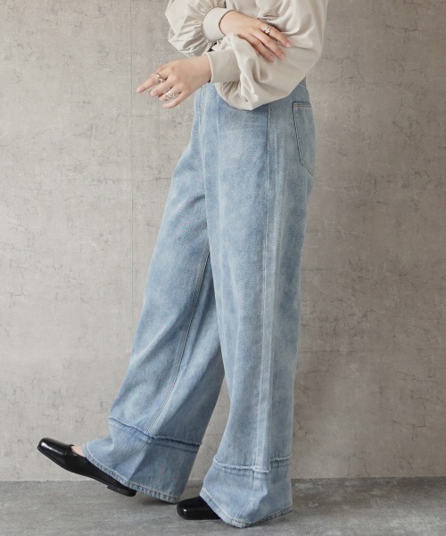 SELECT LEVERY(セレクトリベリー)の「ヴィンテージ風ワイドパンツ(デニムパンツ・レディース・ライトブルー/ホワイト・SMALL/MEDIUM/LARGE/X-LARGE)」の8枚目の写真