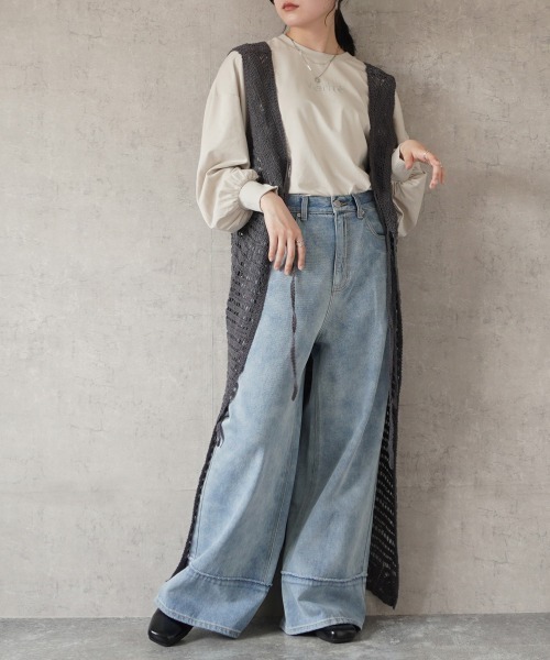 SELECT LEVERY(セレクトリベリー)の「ヴィンテージ風ワイドパンツ(デニムパンツ・レディース・ライトブルー/ホワイト・SMALL/MEDIUM/LARGE/X-LARGE)」の10枚目の写真
