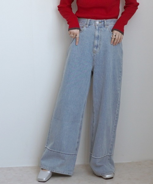 SELECT LEVERY(セレクトリベリー)の「ヴィンテージ風ワイドパンツ(デニムパンツ・レディース・ライトブルー/ホワイト・SMALL/MEDIUM/LARGE/X-LARGE)」の15枚目の写真