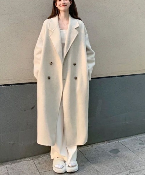 Per sist ence（パーシエンス）の「ダブルボタンウールライクコート（チェスターコート・レディース・グレー/ブラウン/ブラック/ホワイト・LARGE/MEDIUM）」の9枚目の写真