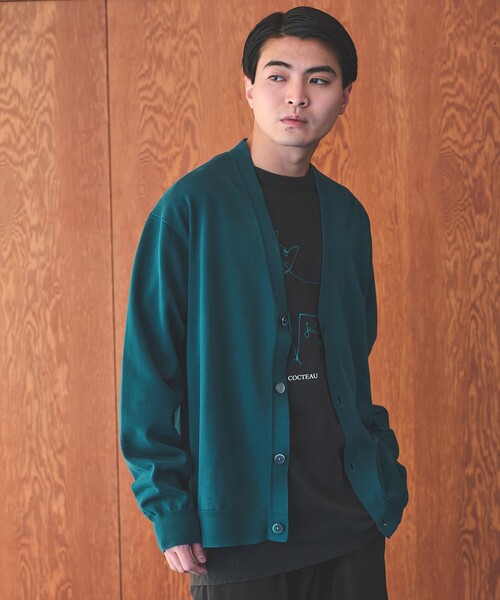 green label relaxing（グリーンレーベルリラクシング）の「ハイツイスト コットン テンジク Vネック カーディガン（カーディガン/ボレロ・メンズ・ライトグレー/ターコイズブルー/ブラック・S/XL/L/M）」の3枚目の写真
