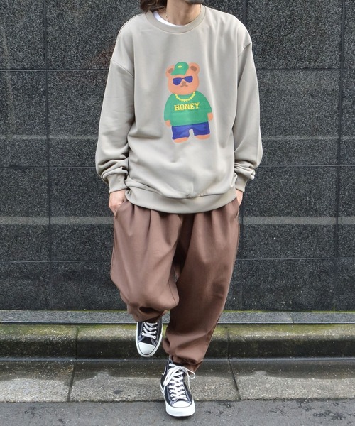 MODISH GAZE(モディシュガゼ)の「【MODISH GAZE】BEARプリントスウェット(CP)(スウェット・メンズ・グレイッシュベージュ/杢グレー/オフホワイト・M/L)」の7枚目の写真
