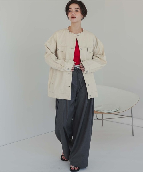 titivate（ティティベイト）の「ノーカラーデニムジャケット（デニムジャケット・レディース・アイボリー/ライトブルー・S/M/L）」の3枚目の写真