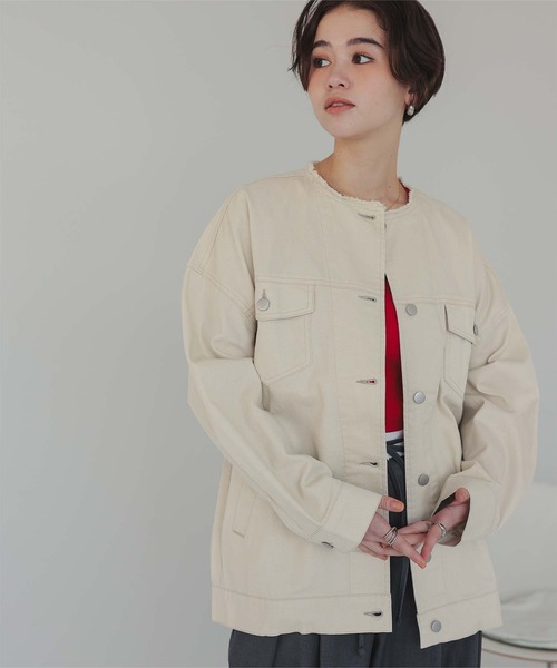 titivate（ティティベイト）の「ノーカラーデニムジャケット（デニムジャケット・レディース・アイボリー/ライトブルー・S/M/L）」の4枚目の写真