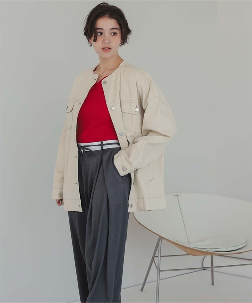 titivate（ティティベイト）の「ノーカラーデニムジャケット（デニムジャケット・レディース・アイボリー/ライトブルー・S/M/L）」の5枚目の写真