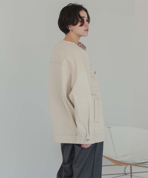 titivate（ティティベイト）の「ノーカラーデニムジャケット（デニムジャケット・レディース・アイボリー/ライトブルー・S/M/L）」の6枚目の写真