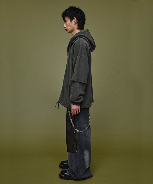 Nebula Fusion（ネビュラフュージョン）の「Pigment Heavyweight Double Slider 2way Hoodie / ピグメントヘビーウェイトダブルスライダー2wayパーカーフーディ（パーカー・メンズ・ブラック/グレー・L/M）」の9枚目の写真