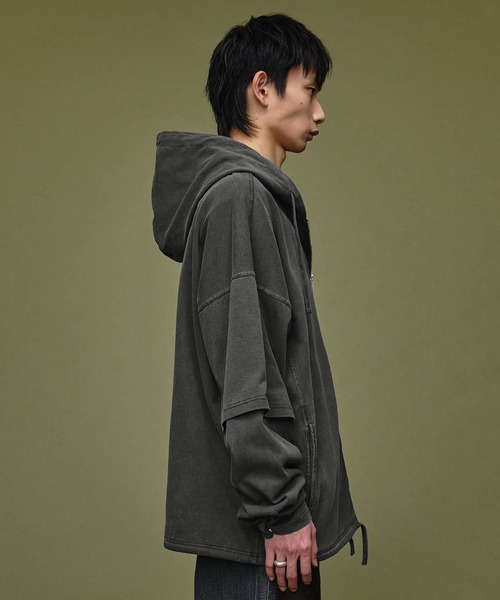 Nebula Fusion（ネビュラフュージョン）の「Pigment Heavyweight Double Slider 2way Hoodie / ピグメントヘビーウェイトダブルスライダー2wayパーカーフーディ（パーカー・メンズ・ブラック/グレー・L/M）」の12枚目の写真