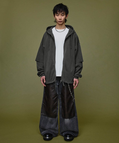 Nebula Fusion（ネビュラフュージョン）の「Pigment Heavyweight Double Slider 2way Hoodie / ピグメントヘビーウェイトダブルスライダー2wayパーカーフーディ（パーカー・メンズ・ブラック/グレー・L/M）」の13枚目の写真