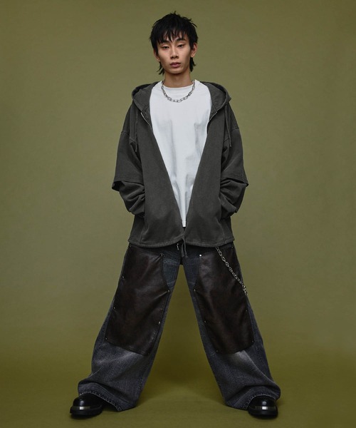 Nebula Fusion（ネビュラフュージョン）の「Pigment Heavyweight Double Slider 2way Hoodie / ピグメントヘビーウェイトダブルスライダー2wayパーカーフーディ（パーカー・メンズ・ブラック/グレー・L/M）」の14枚目の写真