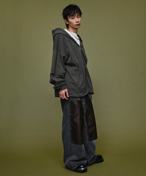 Nebula Fusion（ネビュラフュージョン）の「Pigment Heavyweight Double Slider 2way Hoodie / ピグメントヘビーウェイトダブルスライダー2wayパーカーフーディ（パーカー・メンズ・ブラック/グレー・L/M）」の18枚目の写真