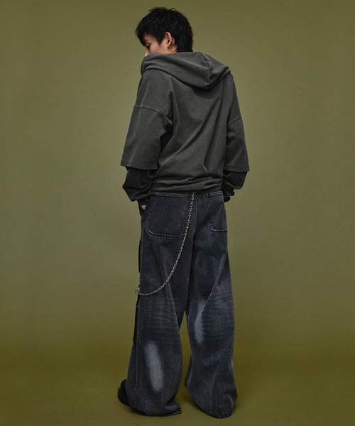 Nebula Fusion（ネビュラフュージョン）の「Pigment Heavyweight Double Slider 2way Hoodie / ピグメントヘビーウェイトダブルスライダー2wayパーカーフーディ（パーカー・メンズ・ブラック/グレー・L/M）」の19枚目の写真