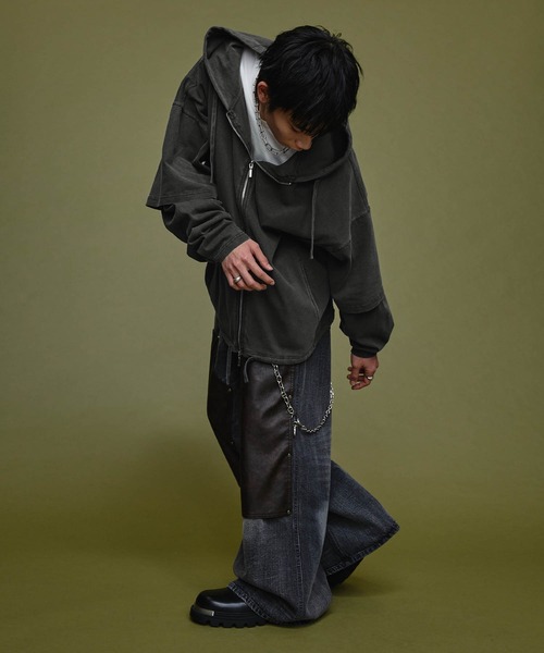 Nebula Fusion（ネビュラフュージョン）の「Pigment Heavyweight Double Slider 2way Hoodie / ピグメントヘビーウェイトダブルスライダー2wayパーカーフーディ（パーカー・メンズ・ブラック/グレー・L/M）」の20枚目の写真