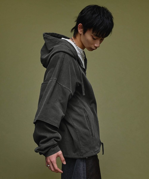 Nebula Fusion（ネビュラフュージョン）の「Pigment Heavyweight Double Slider 2way Hoodie / ピグメントヘビーウェイトダブルスライダー2wayパーカーフーディ（パーカー・メンズ・ブラック/グレー・L/M）」の21枚目の写真