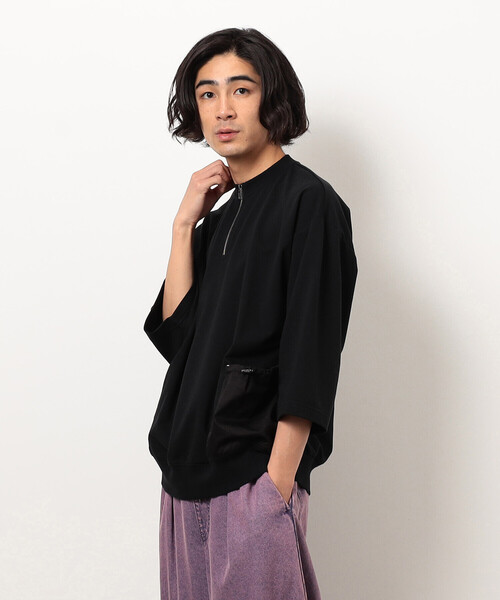 Purple&Yellow(パープルアンドイエロー)の「布帛ポケットハーフジッププルオーバー(Tシャツ/カットソー・メンズ・オートミール/グリーン/ブラック・SMALL/MEDIUM/LARGE)」の3枚目の写真