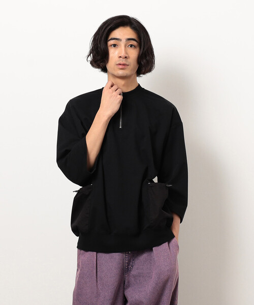 Purple&Yellow(パープルアンドイエロー)の「布帛ポケットハーフジッププルオーバー(Tシャツ/カットソー・メンズ・オートミール/グリーン/ブラック・SMALL/MEDIUM/LARGE)」の12枚目の写真
