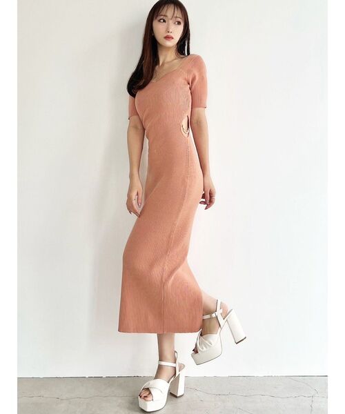 RESEXXY（リゼクシー）の「サイドチャームリブニットワンピース（ワンピース・レディース・ミント/オレンジ/ピンク/ブラック・FREE）」の7枚目の写真