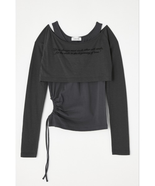 LAGUA GEM（ラグアジェム）の「LETTERING SHEER 2PIECE トップス（Tシャツ/カットソー・レディース・ホワイト/ブラック/カーキ/チャコールグレー・FREE）」の16枚目の写真