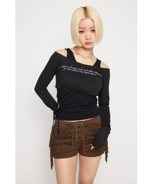 LAGUA GEM（ラグアジェム）の「LETTERING SHEER 2PIECE トップス（Tシャツ/カットソー・レディース・ホワイト/ブラック/カーキ/チャコールグレー・FREE）」の8枚目の写真