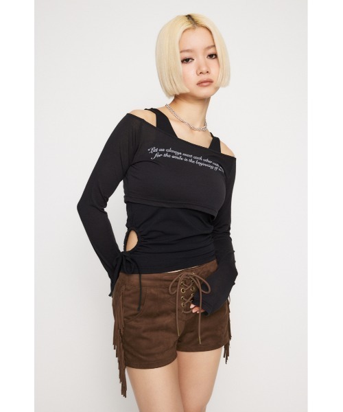 LAGUA GEM（ラグアジェム）の「LETTERING SHEER 2PIECE トップス（Tシャツ/カットソー・レディース・ホワイト/ブラック/カーキ/チャコールグレー・FREE）」の9枚目の写真