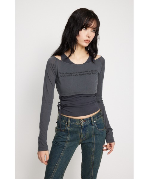 LAGUA GEM（ラグアジェム）の「LETTERING SHEER 2PIECE トップス（Tシャツ/カットソー・レディース・ホワイト/ブラック/カーキ/チャコールグレー・FREE）」の14枚目の写真