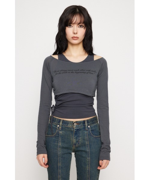 LAGUA GEM（ラグアジェム）の「LETTERING SHEER 2PIECE トップス（Tシャツ/カットソー・レディース・ホワイト/ブラック/カーキ/チャコールグレー・FREE）」の12枚目の写真