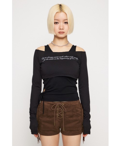 LAGUA GEM（ラグアジェム）の「LETTERING SHEER 2PIECE トップス（Tシャツ/カットソー・レディース・ホワイト/ブラック/カーキ/チャコールグレー・FREE）」の7枚目の写真