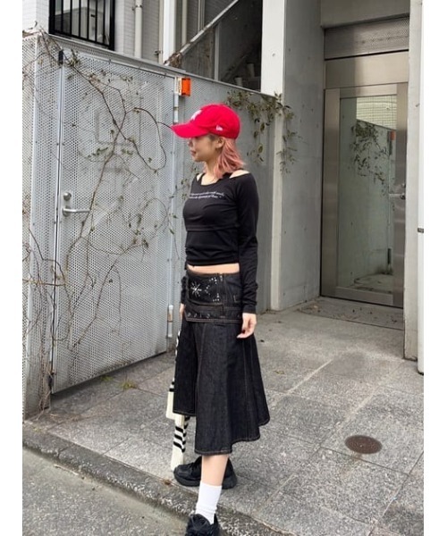 LAGUA GEM（ラグアジェム）の「LETTERING SHEER 2PIECE トップス（Tシャツ/カットソー・レディース・ホワイト/ブラック/カーキ/チャコールグレー・FREE）」の22枚目の写真