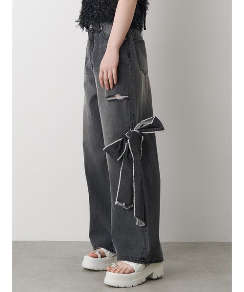 ★関税込★IUGAMAKARAS★Ribbon Denim Pants ★デニム★ セール】2WAY RIBBON DETAILS DENIM/2WAY リボンディティール